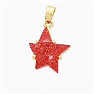 Red Resin Star Pendant Copper Gold Plated, approx 13-14mm