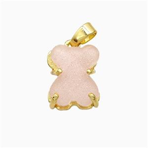 Pink Resin Bear Pendant Copper Gold Plated, approx 10-13mm