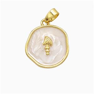 Copper Axe Charms Pendant White Painted Circle Gold Plated, approx 15mm