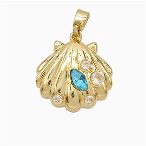 Copper Scallop Shell Pendant Pave Zirconia Gold Plated, approx 15-16mm
