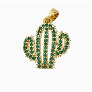 Copper Cactus Pendant Pave Zirconia Gold Plated, approx 15-16mm