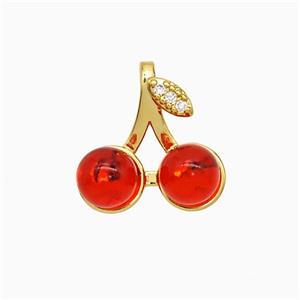 Copper Cherry Pendant Pave Crystal Glass Gold Plated, approx 15-16mm