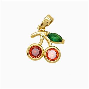 Copper Cherry Pendant Pave Crystal Glass Gold Plated, approx 11-13mm