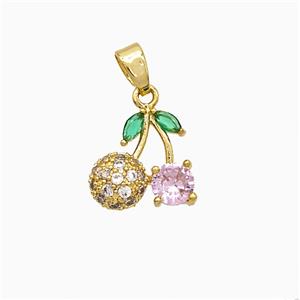 Copper Cherry Pendant Pave Zirconia Gold Plated, approx 12mm