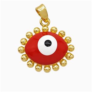 Copper Eye Pendant Red Enamel Gold Plated, approx 14-18mm