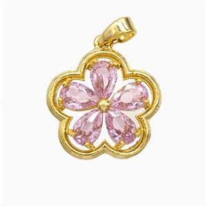 Copper Flower Pendant Pave Crystal Glass Gold Plated, approx 17mm