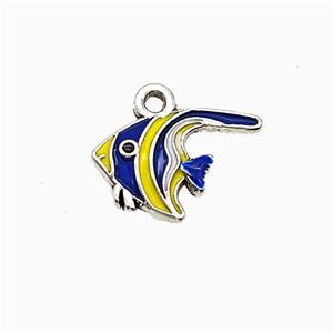 Copper Fish Pendant Blue Yellow Enamel Platinum Plated, approx 10-15mm
