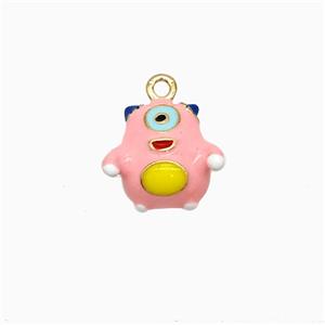 Copper Monster Pendant Pink Enamel Gold Plated, approx 11-12.5mm