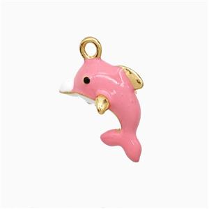 Copper Dolphin Pendant Pink Enamel Gold Plated, approx 14mm