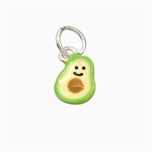 Copper Pear Pendant Green Enamel Smileface Platinum Plated, approx 8-11mm