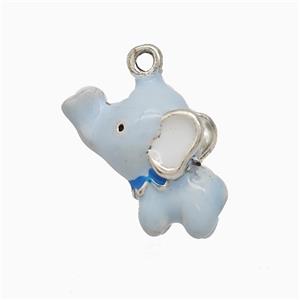 Copper Elephant Pendant Lt.blue Enamel Platinum Plated, approx 10-17mm