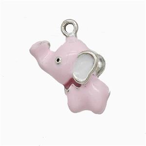 Copper Elephant Pendant Pink Enamel Platinum Plated, approx 10-17mm