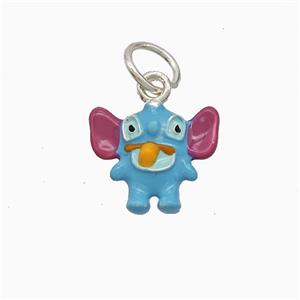 Copper Elephant Pendant Multicolor Enamel Platinum Plated, approx 12-14mm