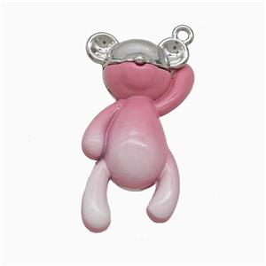 Copper Bear Pendant Pink Enamel Platinum Plated, approx 13-23mm