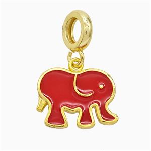 Copper Elephant Pendant Red Enamel Gold Plated, approx 13-18mm, 9mm dia
