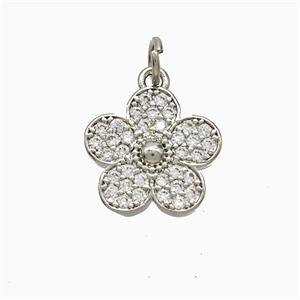 Copper Flower Pendant Pave Zirconia Platinum Plated, approx 13.5mm