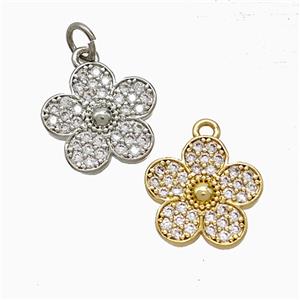 Copper Flower Pendant Pave Zirconia Mixed, approx 13.5mm