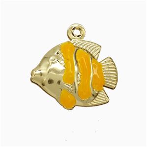 Copper Fish Pendant Orange Enamel Gold Plated, approx 14-17mm