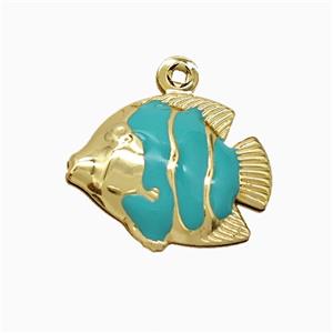 Copper Fish Pendant Teal Enamel Gold Plated, approx 14-17mm