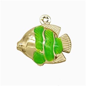 Copper Fish Pendant Green Painted Gold Plated, approx 14-17mm