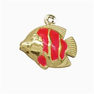 Copper Fish Pendant Red Painted Gold Plated, approx 14-17mm