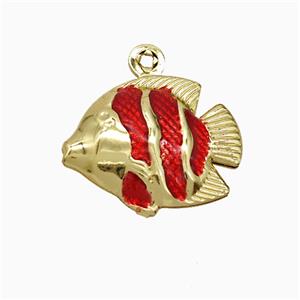 Copper Fish Pendant Red Painted Gold Plated, approx 14-17mm