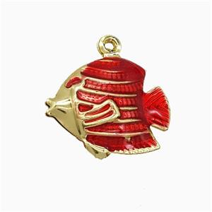 Copper Fish Pendant Red Painted Gold Plated, approx 14-17mm