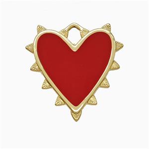 Copper Heart Pendant Red Enamel Gold Plated, approx 23-25mm