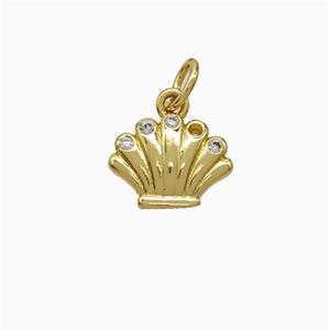 Copper Scallop Pendant Pave Zirconia Gold Plated, approx 8-11mm