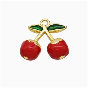 Copper Cherry Pendant Red Enamel Gold Plated, approx 12-14mm