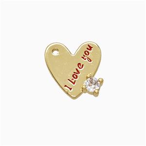 Copper Heart Pendant Red Enamel ILoveYou Gold Plated, approx 11-12mm