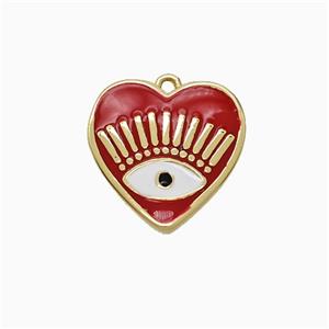 Copper Heart Eye Pendant Red Enamel Gold Plated, approx 15mm