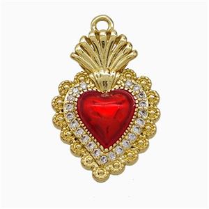 Copper Heart Pendant Pave Zirconia Red Painted Gold Plated, approx 14-20mm
