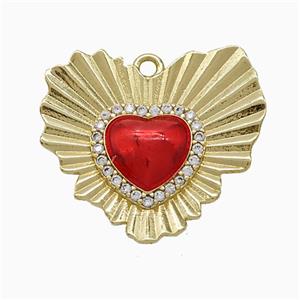 Copper Heart Pendant Pave Zirconia Red Painted Gold Plated, approx 20-23mm