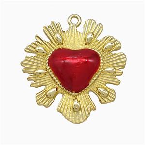 Copper Heart Pendant Red Painted Gold Plated, approx 26-27mm
