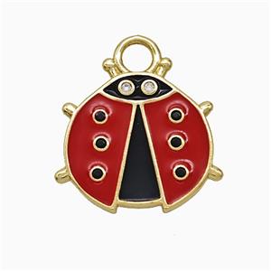 Copper Ladybug Pendant Red Enamel Gold Plated, approx 17mm