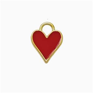 Copper Heart Pendant Red Enamel Gold Plated, approx 9mm