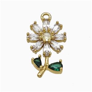 Copper Flower Pendant Pave Crystal Glass Gold Plated, approx 11-17mm