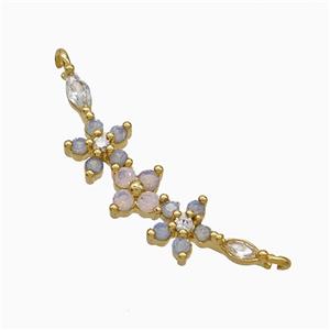 Copper Flower Link Pendant Pave Crystal Glass 2loops Gold Plated, approx 6-30mm