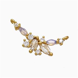Copper Flower Link Pendant Pave Crystal Glass 2loops Gold Plated, approx 7-28mm