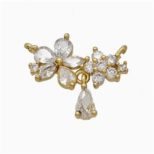 Copper Flower Link Pendant Pave Crystal Glass 2loops Gold Plated, approx 9-17mm