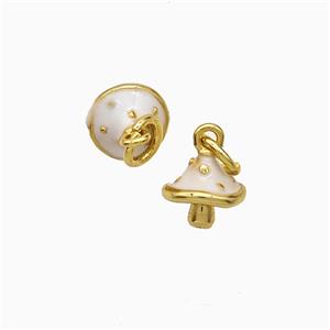 Copper Mushroom Pendant White Enamel Gold Plated, approx 7mm