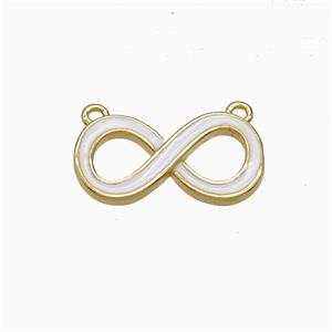 Copper Infinity Pendant White Enamel 2loops Gold Plated, approx 8-16mm