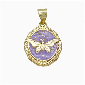 Copper Butterfly Pendant Lavender Painted Gold Plated, approx 14-16mm