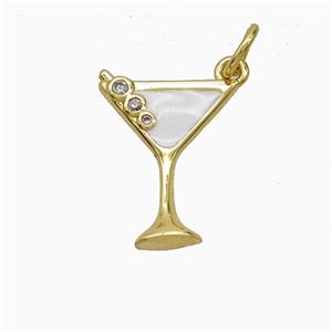 Ice Cream Bottle Drink Cup Copper Pendant Pave Zirconia White Enamel Gold Plated, approx 11-16mm