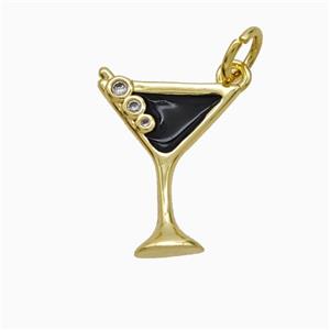 Ice Cream Bottle Drink Cup Copper Pendant Pave Zirconia Black Enamel Gold Plated, approx 11-16mm