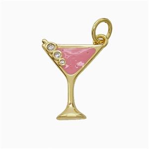 Ice Cream Bottle Drink Cup Copper Pendant Pave Zirconia Pink Enamel Gold Plated, approx 11-16mm