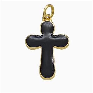 Copper Cross Pendant Black Enamel Gold Plated, approx 13-18mm