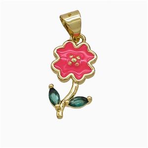 Copper Flower Pendant Red Enamel Gold Plated, approx 9-16mm