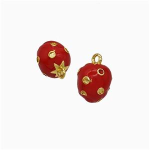 Copper Strawberry Pendant Red Enamel Gold Plated, approx 7-8mm